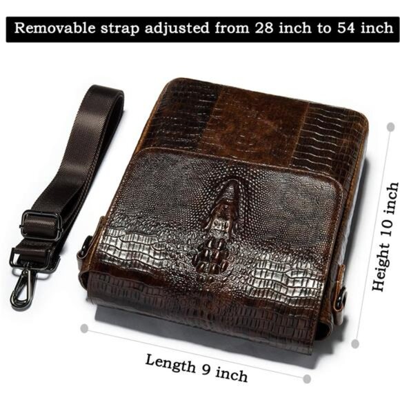 Leather Flap Messenger Bag for Men Small Crossbody Shoulder Bag,Novelty Embossed - Picture 4 of 8